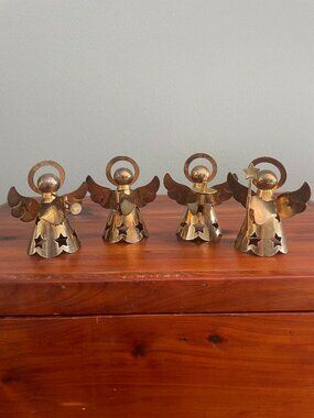 Brass Choir Angels Figurines Set 4 Christmas Trumpet Candle Star Hong Kong